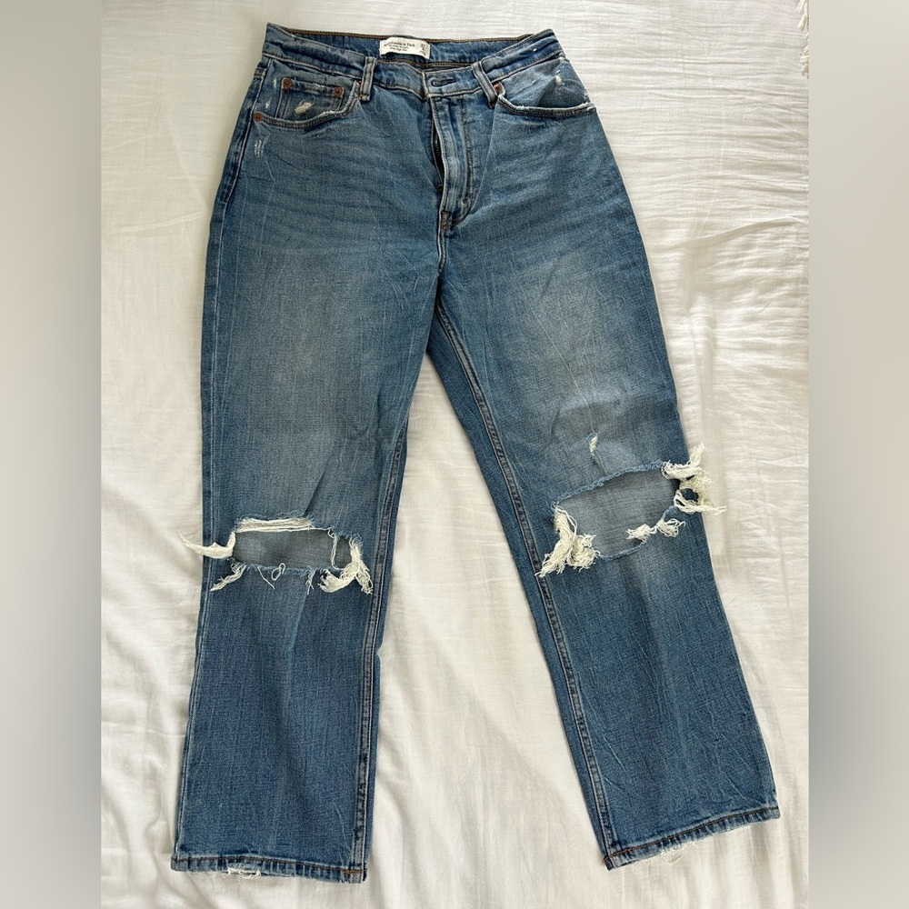 Abercrombie straight fit ripped jeans